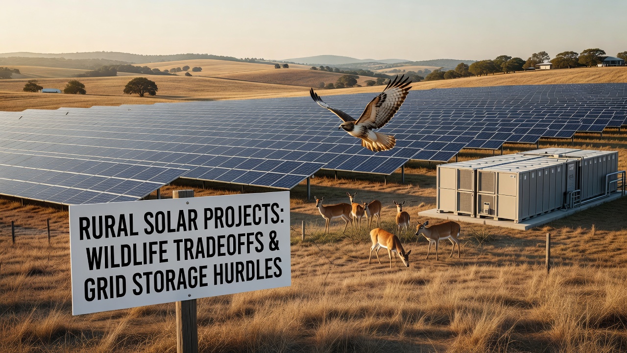 Battery storage facility adjacent to rural solar field illustrating infrastructure integration challenges